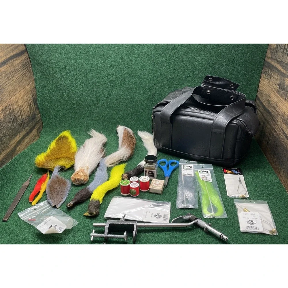 Sunrise Rotary Fly Tying Vise Kit w/ Tools, Hooks, Materials & Carrying Case